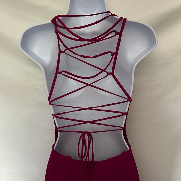 Lulus Strappy to be Here Maxi Dress Sz Small Fuchsia Corsette Apron Neck Prom - Picture 6 of 16